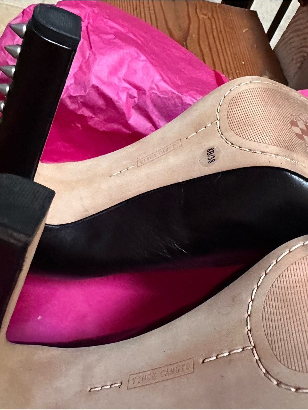 Vince Camuto Black Pointed Toe Pumps with Studded Bow and Studded heel. - Picture 7 of 9